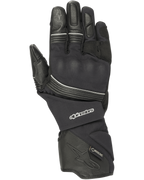 Alpinestars Jet Road handschoenen, zwarte motorhandschoenen, Gore-Tex waterdicht, leer en textiel constructie, lange manchet, versterkte knokkelbescherming, reflecterende biezen, adventure touring uitrusting