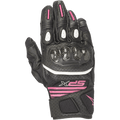 Alpinestars Gants femme SPX Air Carbon V2, gants de moto à manchette courte, noir et fuchsia, protection des articulations en fibre de carbone, construction en cuir perforé et mesh, liseré blanc et logo fuchsia au poignet