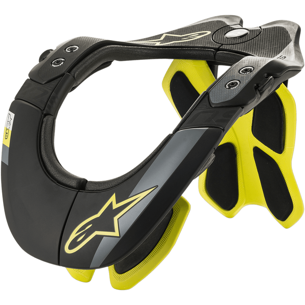 Alpinestars BNS Tech 2 Nackenstütze, Motocross-Nackenschutz, Schwarz und fluoreszierendes Gelb, ergonomischer Carbon-Polymer-Rahmen mit gepolsterter Innenseite, Stern-Logo-Detail, Motocross- und Offroad-Schutz