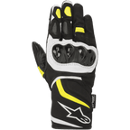 Gants Alpinestars T-SP W Drystar®, gants de moto sport, noirs avec accents jaune fluo et blancs, protection rigide aux articulations, manchette mi-longue avec logo blanc, construction en textile imperméable et softshell
