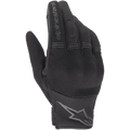 Alpinestars Copper Gloves, Black, Urban Motorcycle Gloves, featuring breathable mesh and spandex construction, Alpinestars wordmark on index finger, star logo on wrist, flexible accordion finger panels