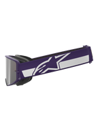 Alpinestars Limited Edition HUNTA96 XXV Supertech Vision Brille, Motocross-Brille, Lila und Weiß, Seitenprofil mit breitem lila Band, weißem Alpinestars Stern-Logo und Streifen, silber verspiegeltes Glas, Hochleistungs-Offroad-Brille