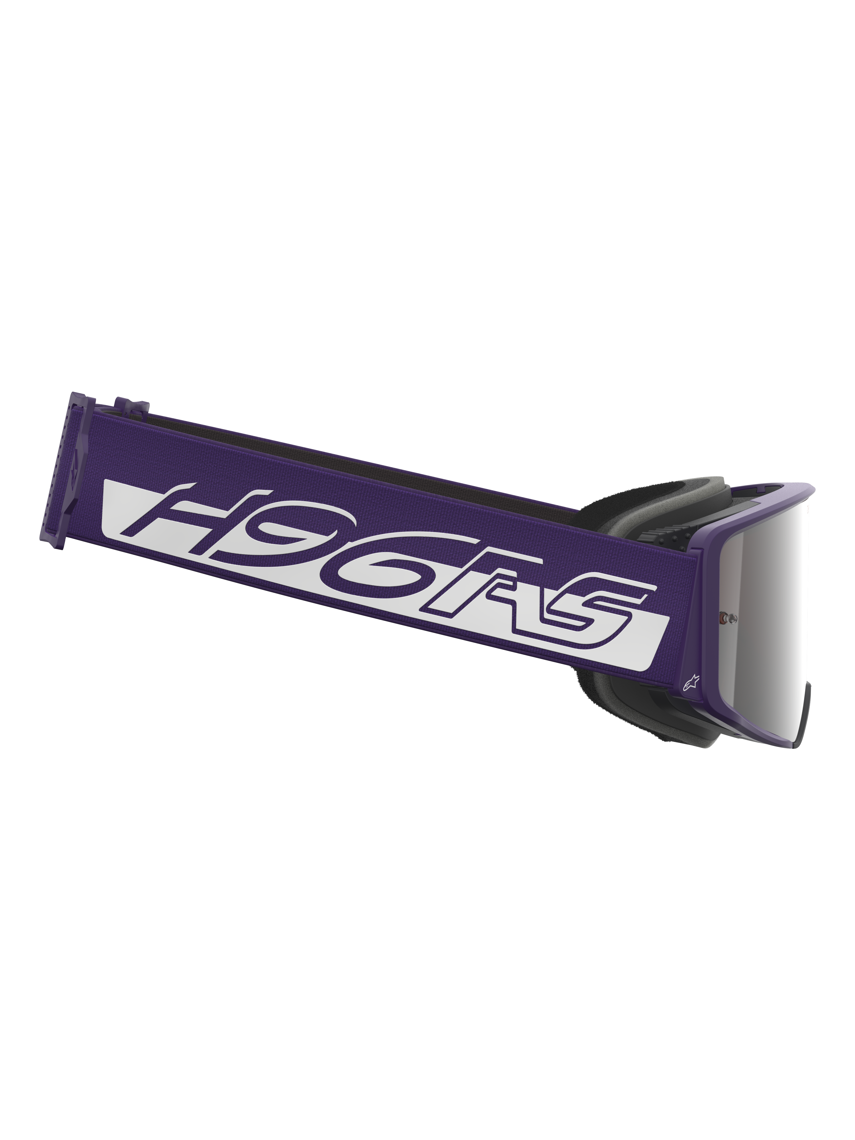 Alpinestars Limited Edition HUNTA96 XXV Supertech Vision Brille, Motocross-Brille, Lila und Weiß mit silbernen Spiegelgläsern, breites lila Band mit weißem H96RS-Branding und GT3-inspiriertem Design