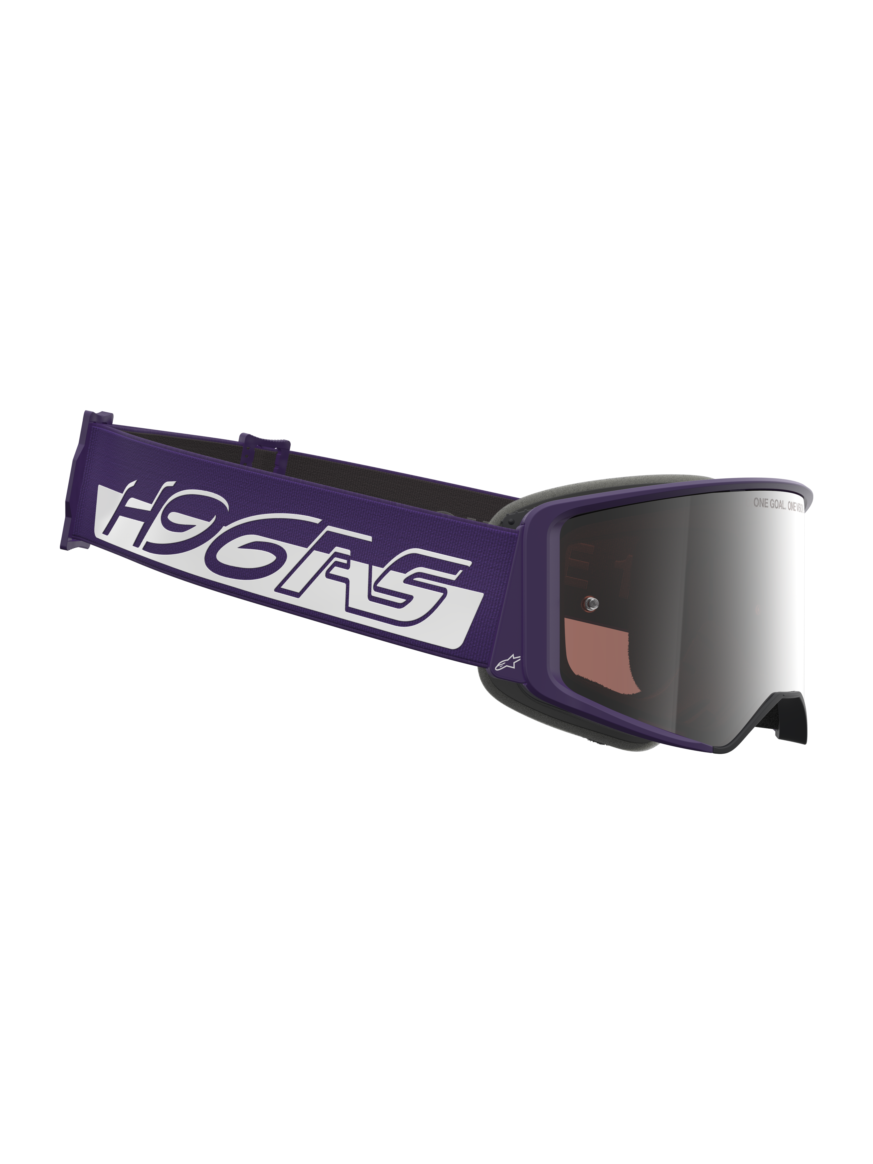 Limited Edition HUNTA96 XXV Supertech Vision Goggles, Motocross-Brille, Lila und Weiß, mit silbernen Spiegelgläsern, breites lila Band mit markantem weißen Branding, eleganter lila Rahmen, professioneller Augenschutz für den Offroad-Rennsport