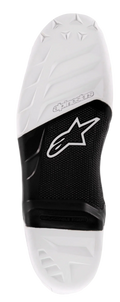 Alpinestars Tech 7 Sohle, Ersatzsohle für Motocross-Stiefel, Weiß und Schwarz, mit texturierter Grifffläche, Alpinestars-Logo und austauschbarem Mitteleinsatz für Offroad-Performance.