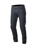 Alpinestars Copper Jeans, Herren-Motorradjeans in Dunkelblau mit rotem Logo, Regular Fit und Aramidfaser-Schutz.