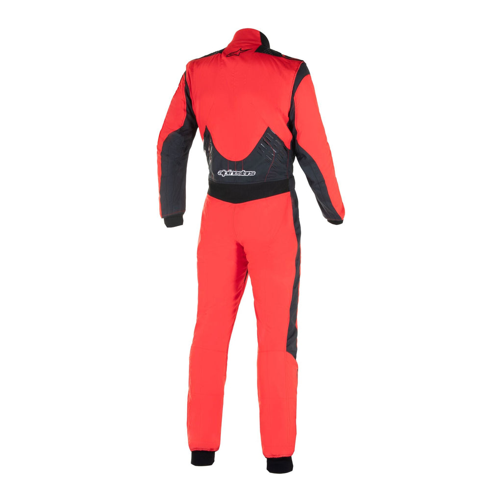 Combinaison GP Pro Comp V2 - FIA, combinaison de course automobile, rouge et noire, vue de dos montrant les panneaux en mesh extensible et les détails de grip en silicone sur le bas du dos