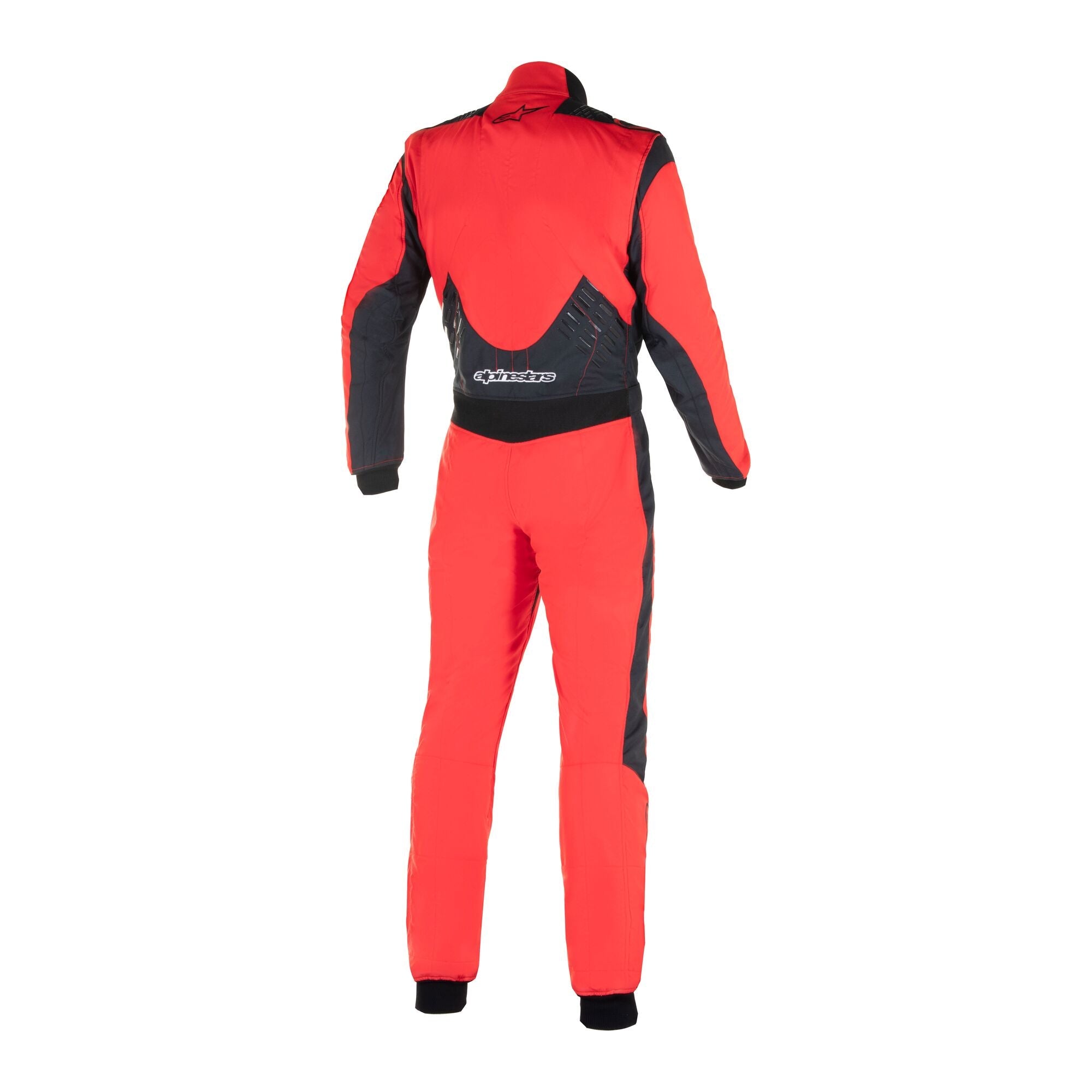 Combinaison GP Pro Comp V2 - FIA, combinaison de course automobile, rouge et noire, vue de dos montrant les panneaux en mesh extensible et les détails de grip en silicone sur le bas du dos