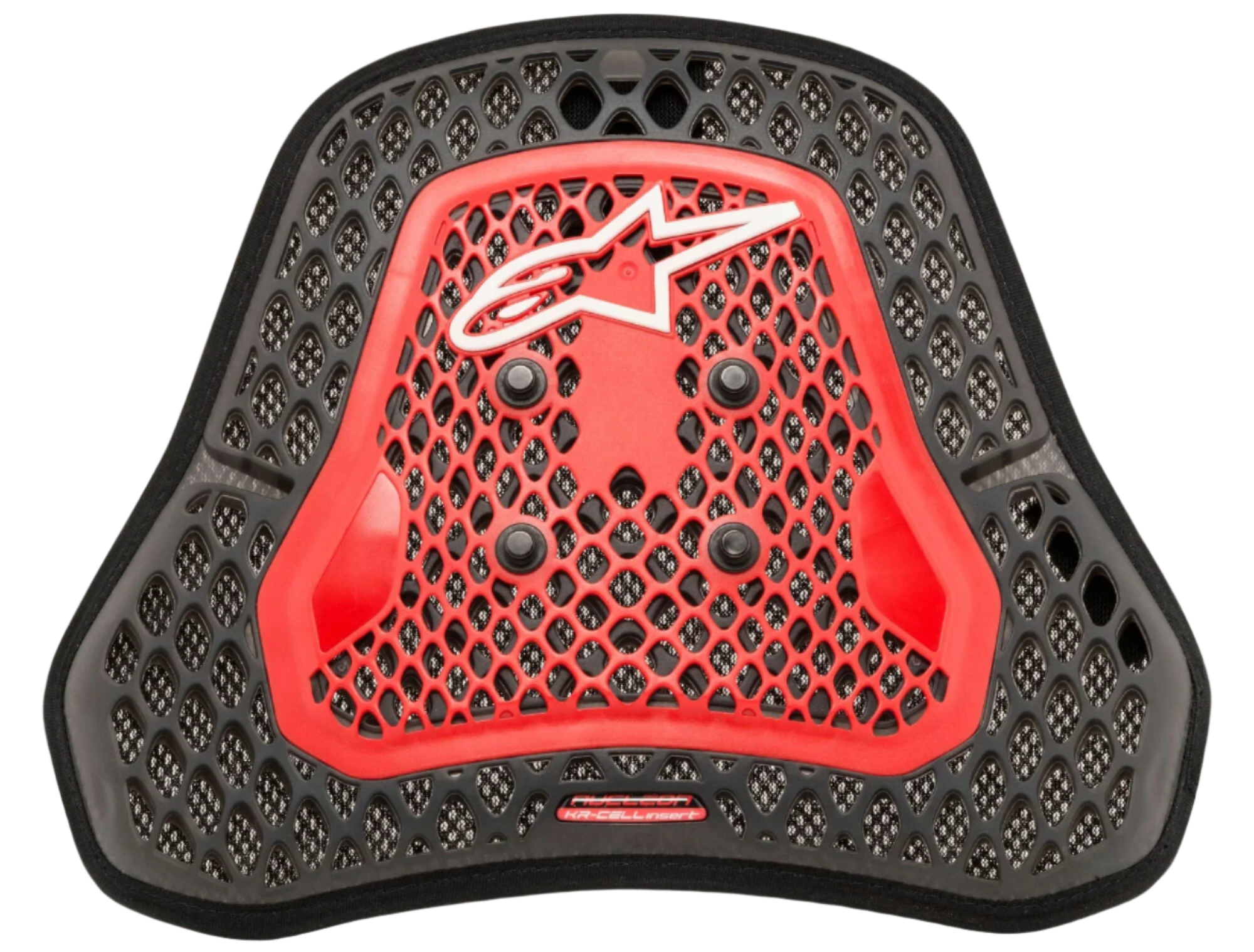 Protecteur de poitrine Alpinestars Nucleon KR-Cell Ci S, rouge fumé transparent et noir, avec micro-structure de cellules en nid d'abeille, quatre boutons de fixation noirs et logo Alpinestars blanc, insert de protection ergonomique léger pour la course de moto et la conduite sportive