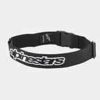 Alpinestars Pit Radio Belt, ceinture utilitaire technique noire, avec logo Alpinestars brodé blanc, fermeture par boucle à clip en plastique et matériau en poly-tissu extensible pour les équipes des stands