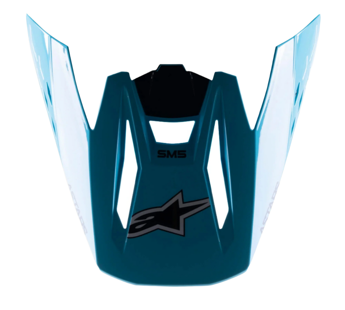 Alpinestars S-M5 Speed Helmvisier, Motocross-Helmzubehör, Hellblau und Schwarz glänzend, mit schwarzem Alpinestars-Sternlogo und SM5-Branding, aerodynamisches Design, langlebiges Ersatzvisier für Offroad-Rennsport