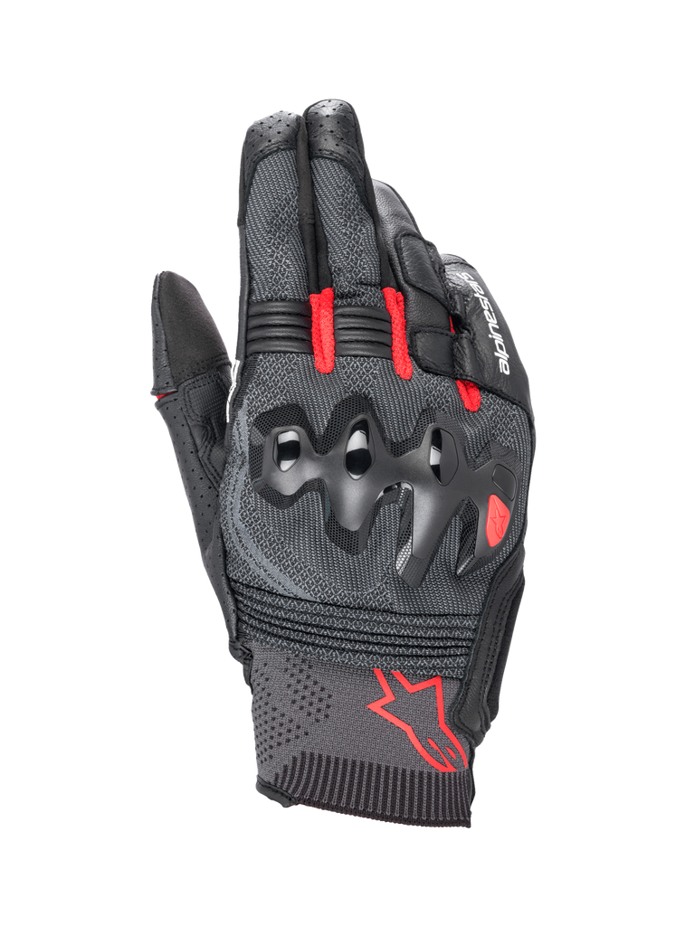Gants Alpinestars Morph Sport, gants moto de course et de sport, noir et rouge vif, avec dos en MorphTech Weave™, protection des articulations sur-injectée, conception à manchette courte et logo Alpinestars rouge.