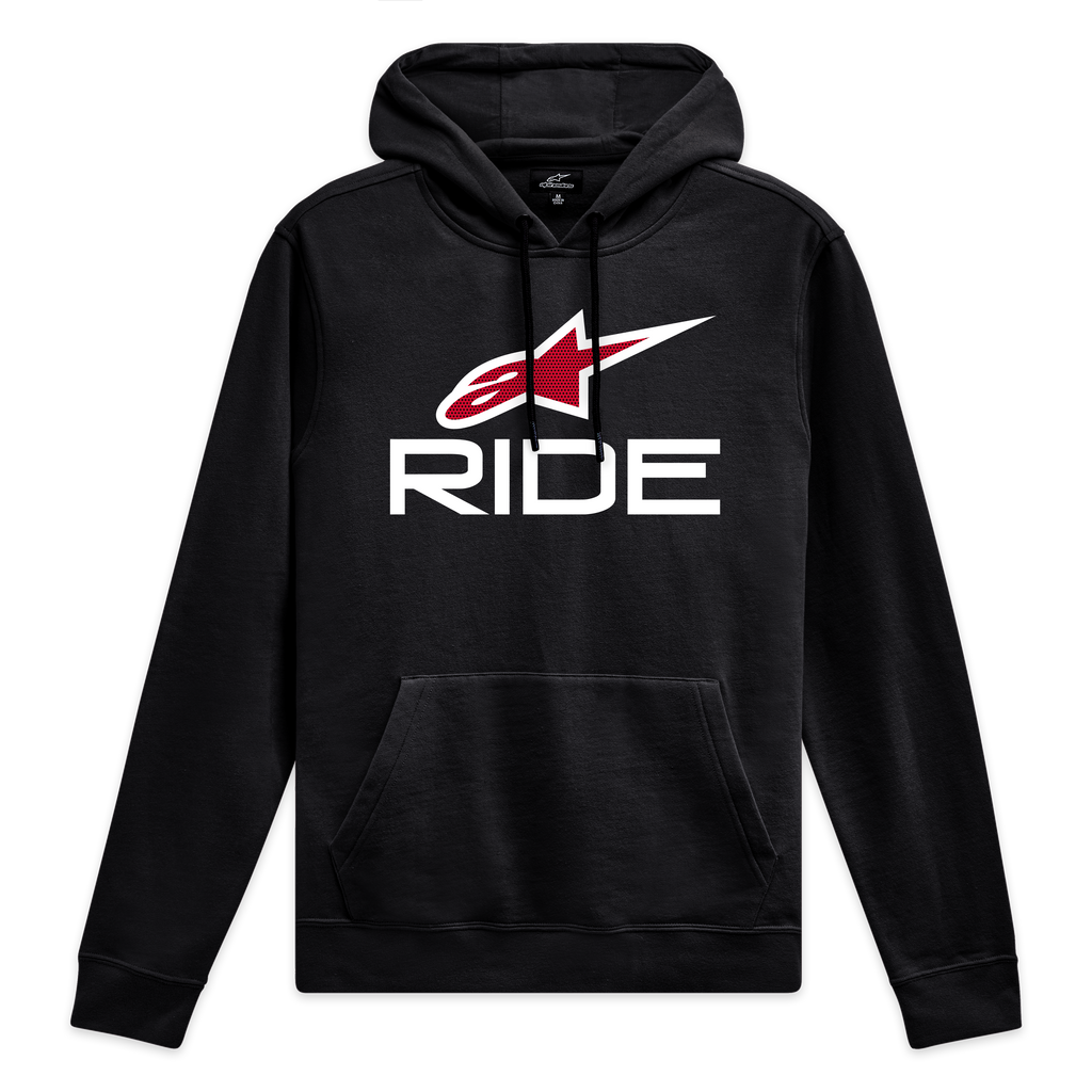 Alpinestars Sweat À Capuche Ride 4.0, sweat sportswear noir avec logo avant blanc et rouge et capuche doublée en jersey