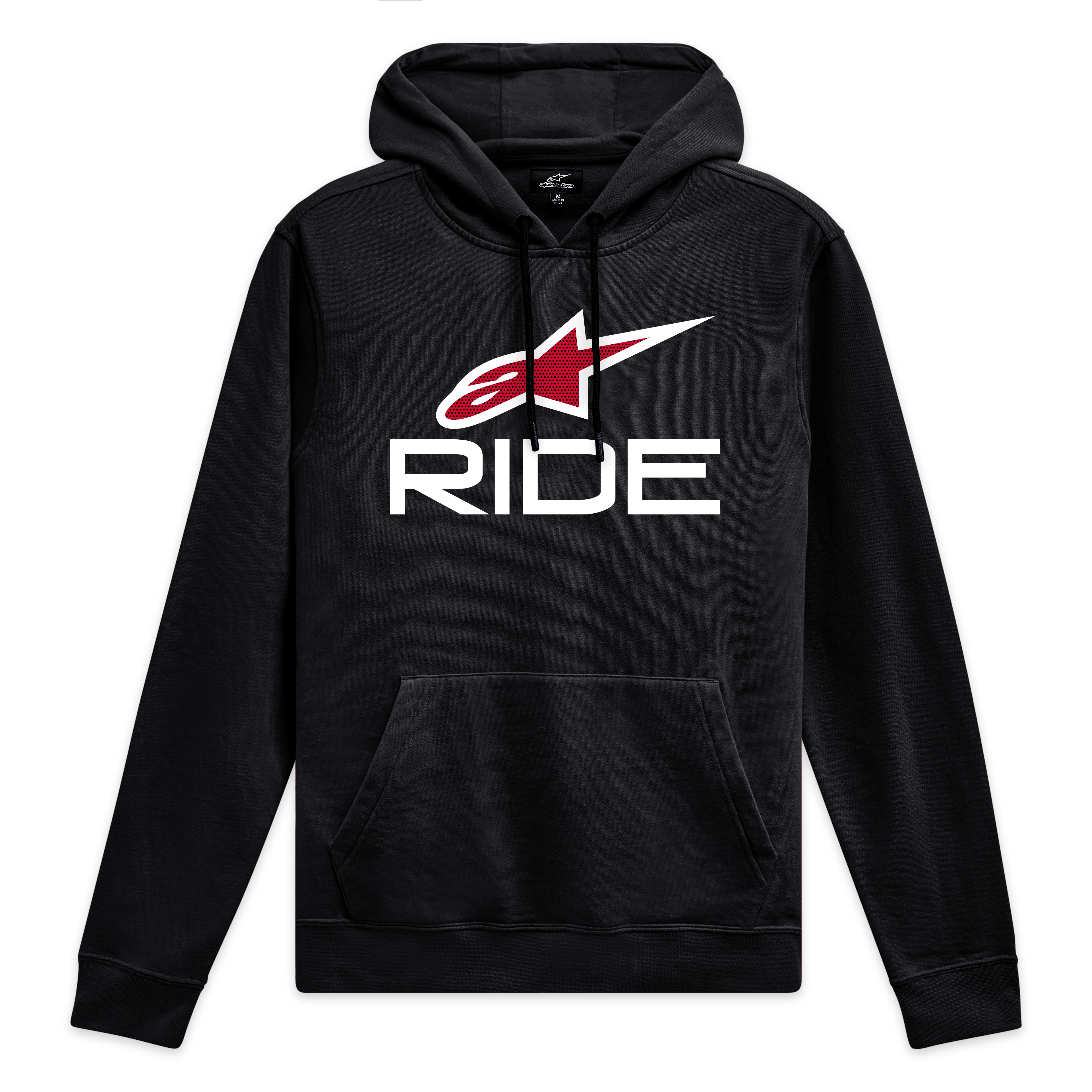 Alpinestars Sweat À Capuche Ride 4.0, sweat sportswear noir avec logo avant blanc et rouge et capuche doublée en jersey