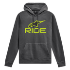 Alpinestars Sweat À Capuche Ride V 3, sweat à capuche polaire gris anthracite avec logo Ride vert citron sur la poitrine et cordon de serrage assorti, style sportswear