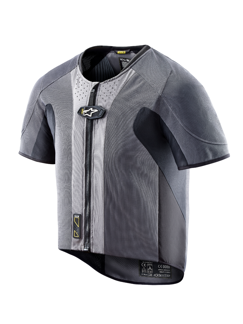 Alpinestars Tech-Air 5 airbagvest, donkergrijs mesh, korte mouwen, ritssluiting, autonome bescherming op de weg.
