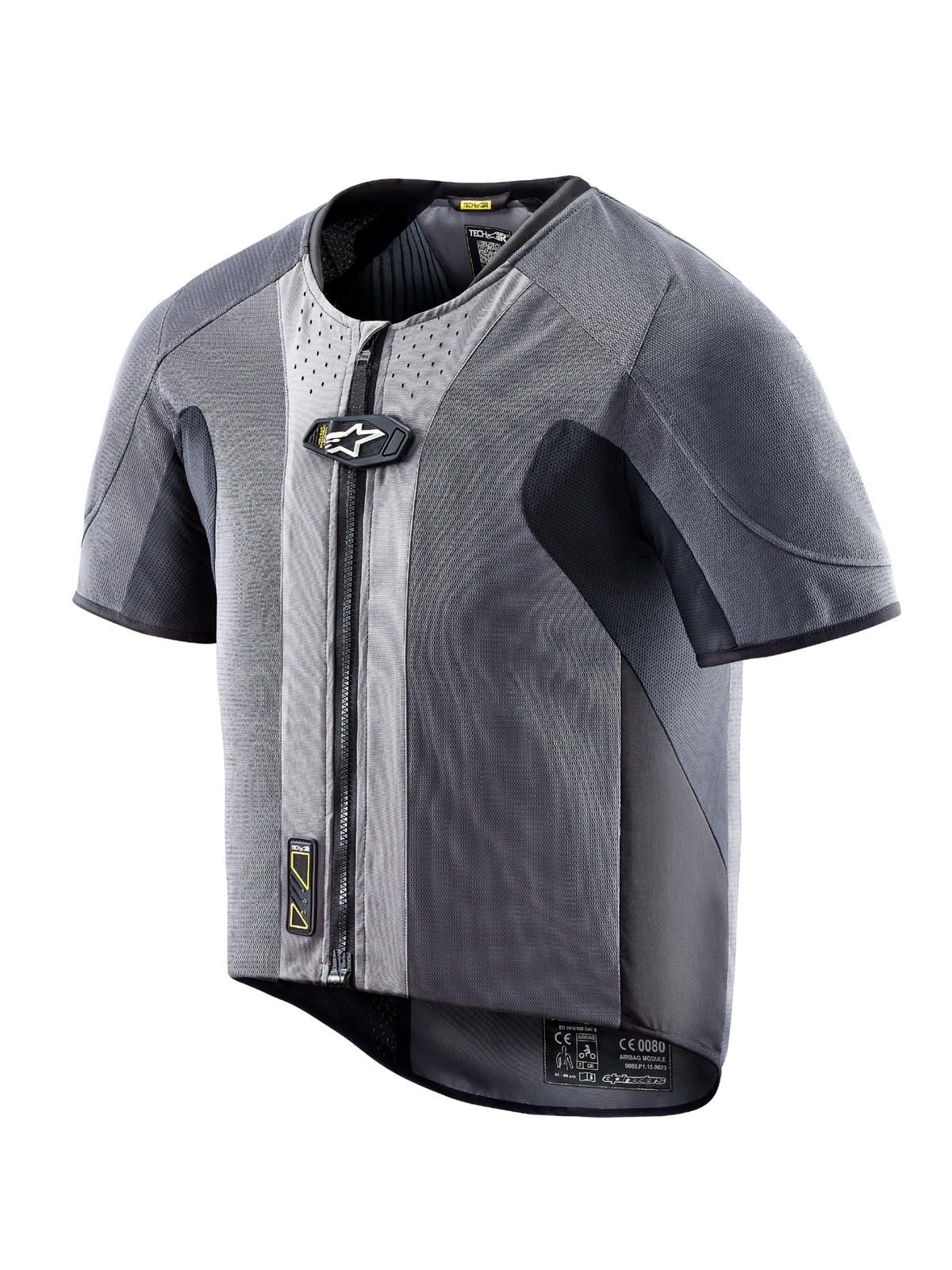Alpinestars Tech-Air 5 airbagvest, donkergrijs mesh, korte mouwen, ritssluiting, autonome bescherming op de weg.