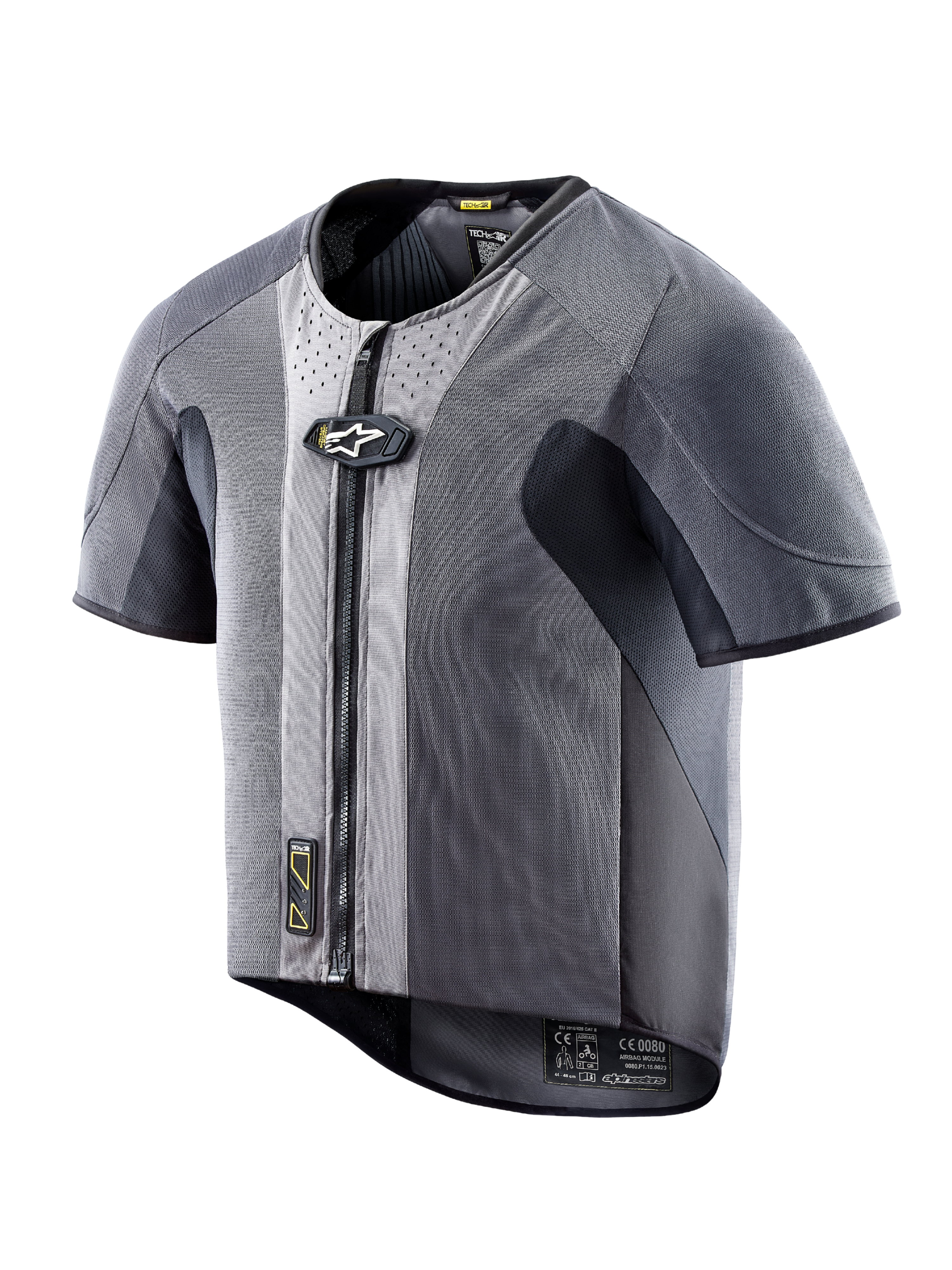 Alpinestars Tech-Air 5 airbagvest, donkergrijs mesh, korte mouwen, ritssluiting, autonome bescherming op de weg.