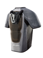 Tech-Air 5 Systeem airbagvest, donkergrijs en zwart, achteraanzicht met grote rugbeschermer met honingraatstructuur.