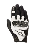 Gants Alpinestars SMX-1 Air V2, gants de moto sport, noir et blanc, avec panneaux en mesh pour la respirabilité, protection rigide des articulations style fibre de carbone, détails en cuir perforé et logo Alpinestars