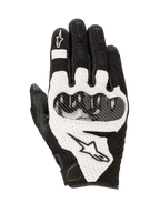 Gants Alpinestars SMX-1 Air V2, gants de moto sport, noir et blanc, avec panneaux en mesh pour la respirabilité, protection rigide des articulations style fibre de carbone, détails en cuir perforé et logo Alpinestars
