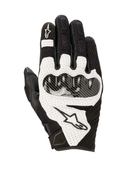 Alpinestars SMX-1 Air V2 Handschuhe, Motorradhandschuhe aus Leder und Mesh-Gewebe in Schwarz und Weiß mit Hartschalen-Knöchelschutz in Carbon-Optik.