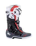 Alpinestars Tech 10 Supervented laarzen, motorcross laarzen, zwart wit middengrijs en rood, zijaanzicht met meerdere gespsluitingen, geventileerde panelen en rode Alpinestars-logo's, technisch off-road schoeisel ontwerp