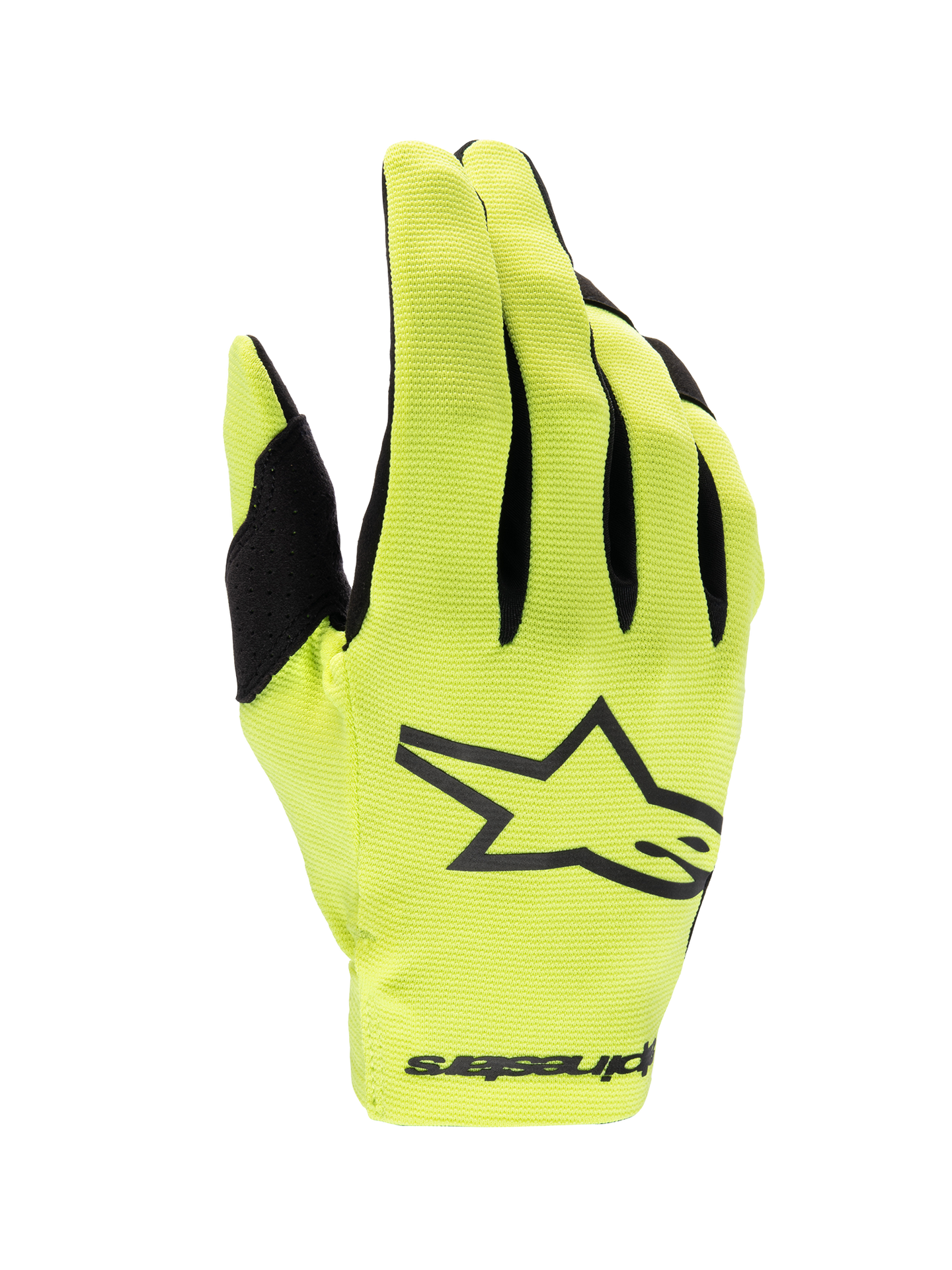 Alpinestars Radar handschoenen 2025, motocrosshandschoenen voor heren, geel fluo en zwart, lichtgewicht enkellaags textiel.
