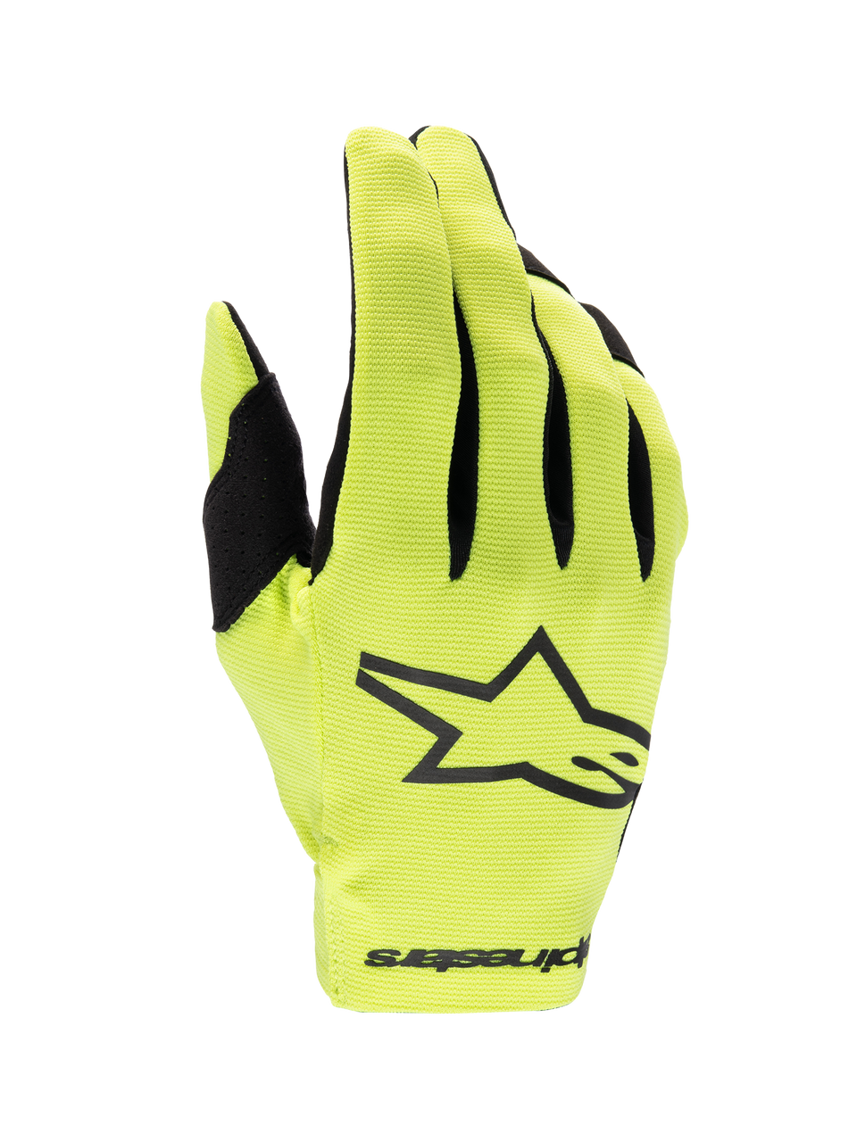 Alpinestars Gants Radar 2025, gants de motocross pour le tout-terrain, jaune fluo et noir, conception monocouche légère, paume en daim synthétique