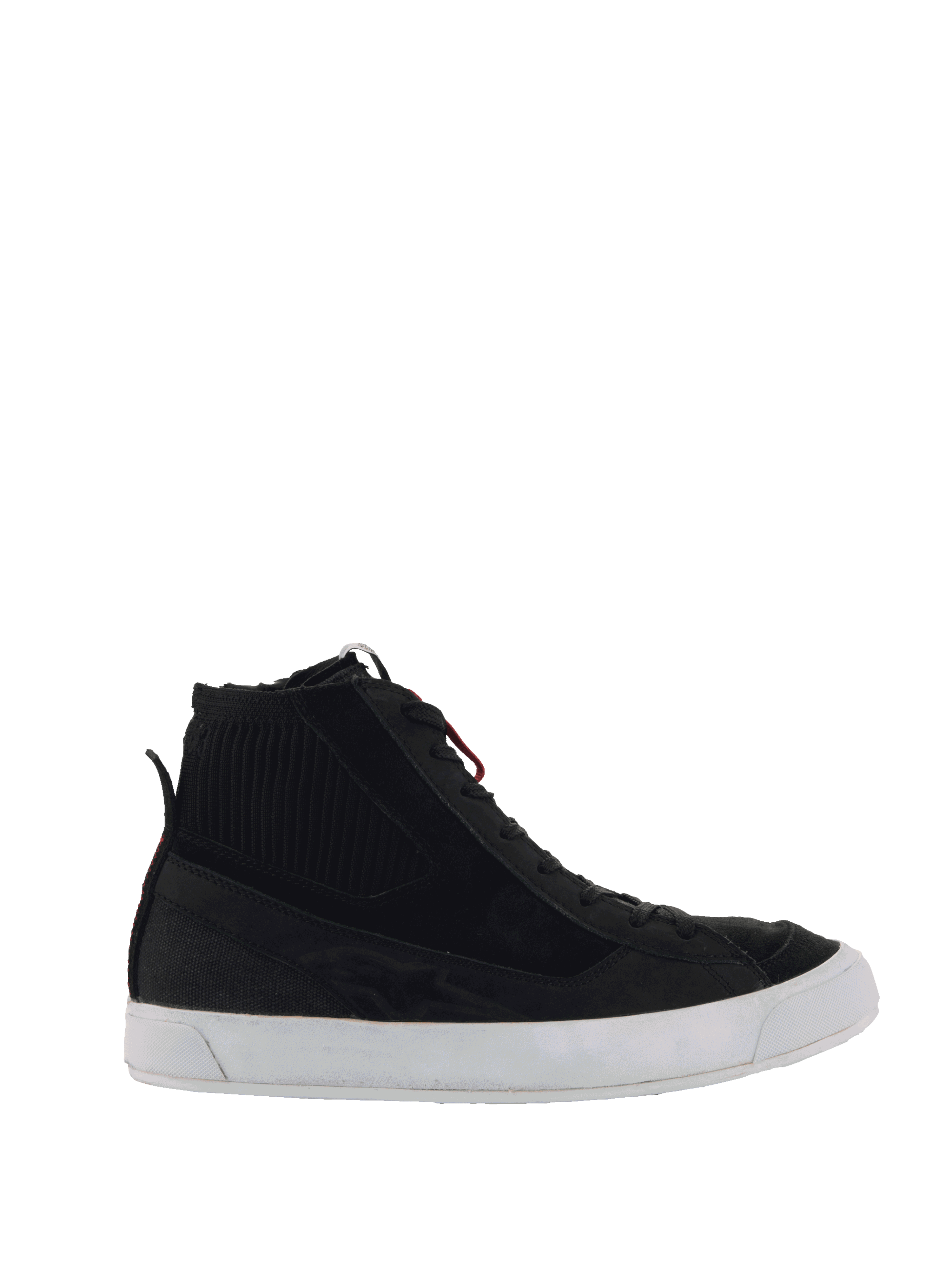 Alpinestars Stated Schoenen, zwart-witte urban motorsneakers met gebreide enkelkraag en gevulkaniseerde zool