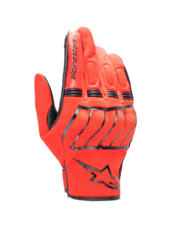Alpinestars MM 93 Losail V2 handschoen, stedelijke motorhandschoen, helder rood en zwart, ademende mesh-constructie met harde knokkelbescherming, zwart Alpinestars-logo op de pols, korte manchet, gewatteerde vingerdetails