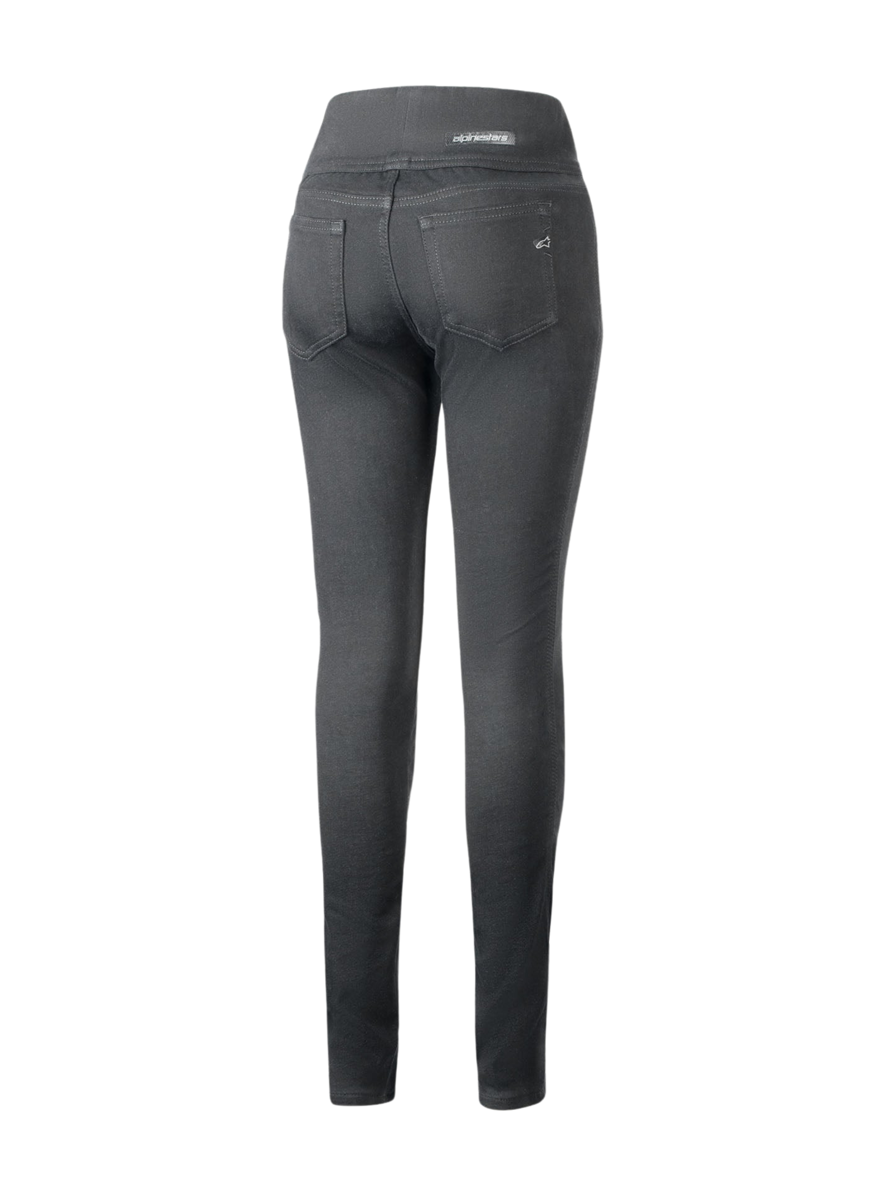 Alpinestars Shuri Femme Summer, noir, vue arrière de leggings de moto à coupe ajustée, dotés d'une taille haute, de deux poches arrière et d'un marquage Alpinestars discret sur la poche et la ceinture