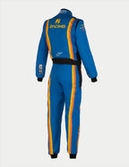 Alpinestars Tech Vision V3 Maßgeschneiderter Anzug, FIA-Rennsportanzug in Blau und Orange, Nomex, Rückansicht.