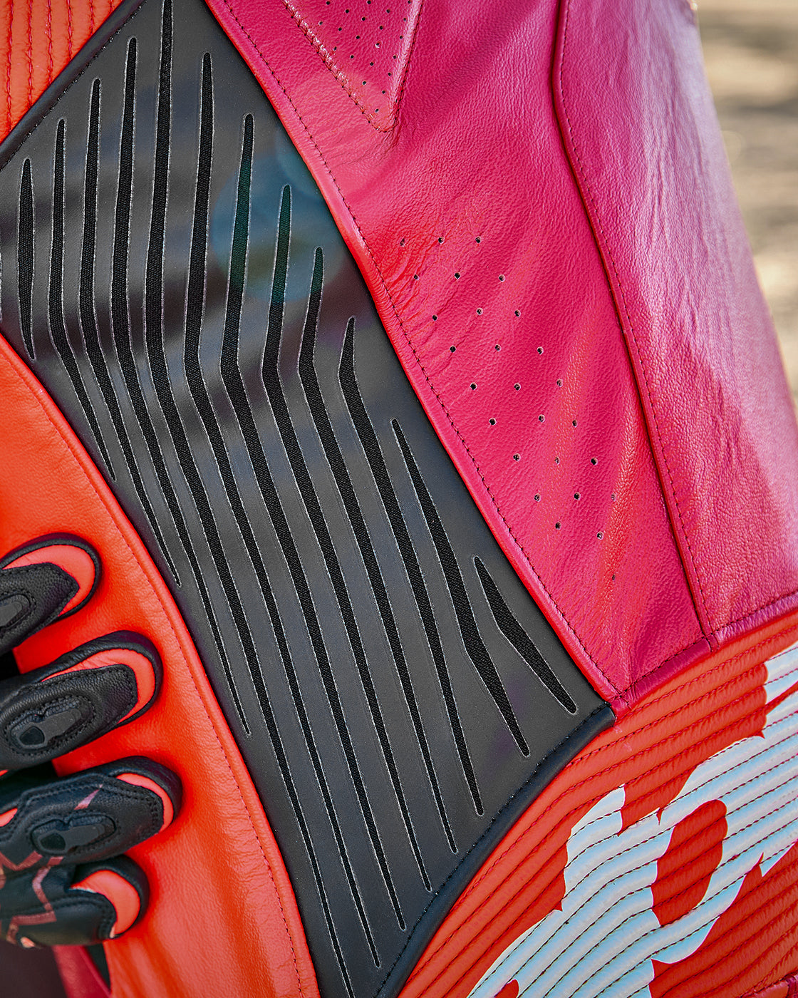Alpinestars GP Plus V4 Sprint 1 Piece Leather Suit, Red Fluo and Black, A-CS stretch tech and perforated leather.
