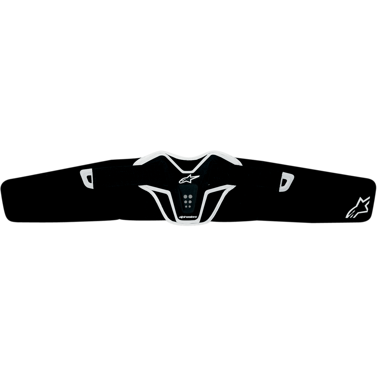 Alpinestars Saturn Kidney Belt, ceinture lombaire pour moto, noire et blanche, design ergonomique courbé avec panneau en TPR renforcé, avec encoches de ventilation et logo Alpinestars, équipement de protection tout-terrain léger