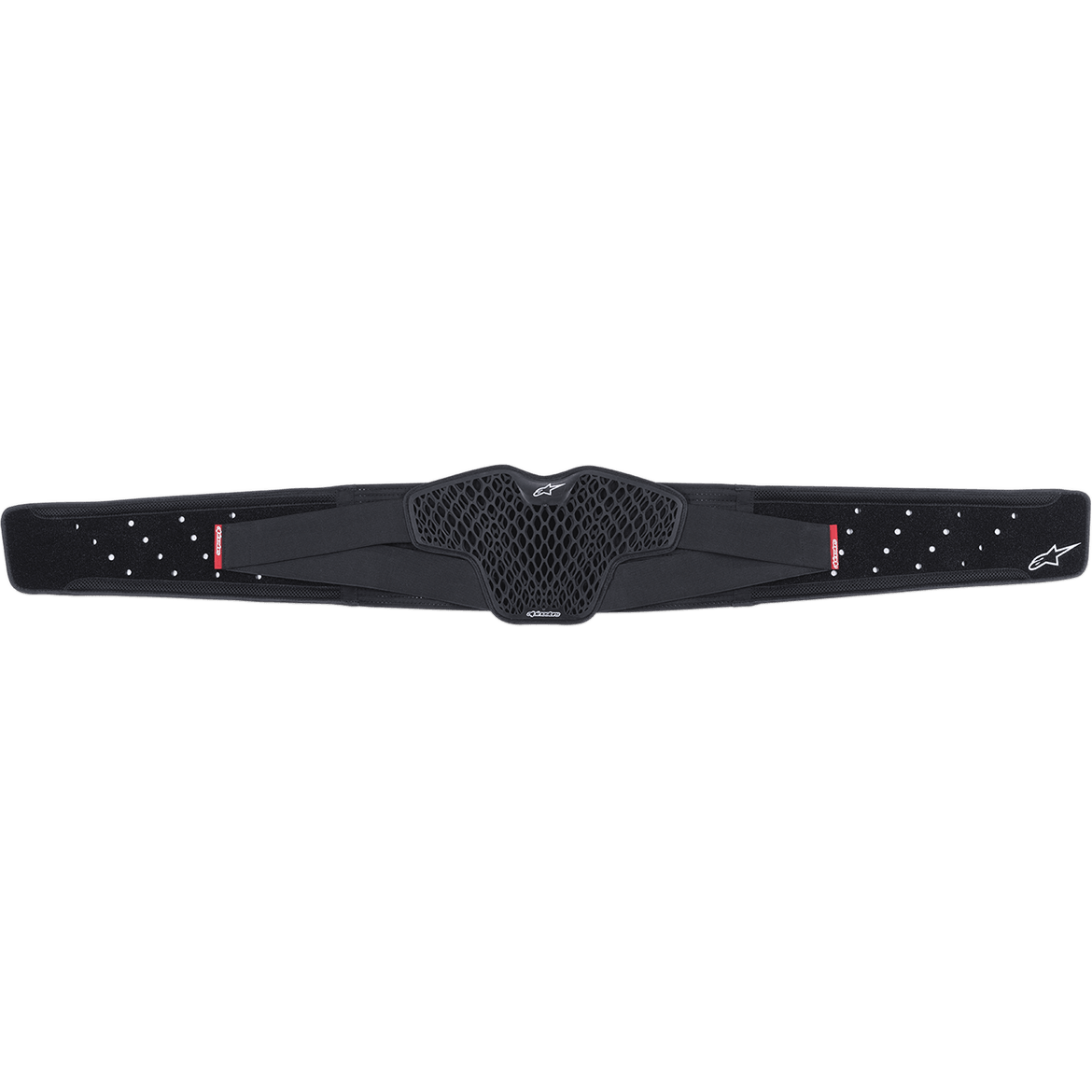Alpinestars Youth Sequence Kidney Belt, ceinture lombaire noire avec panneau de ventilation central alvéolé en TPR CELL, sangles élastiques perforées avec étiquettes rouges et logos Alpinestars blancs, support lombaire ergonomique pour jeunes pilotes de motocross