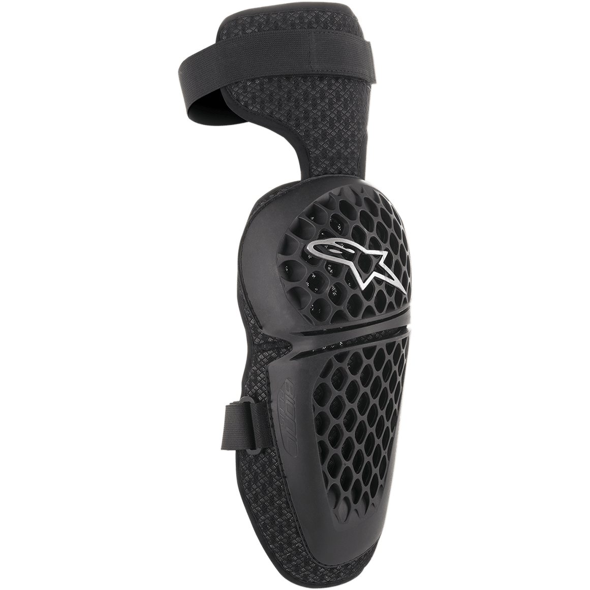 Alpinestars Youth Bionic Plus kniebeschermers, zwart, motorcross- en off-road bescherming, schaal met honingraatpatroon en wit sterlogo, verstelbare dubbele bandsluiting, 3D-mesh achterzijde voor ventilatie