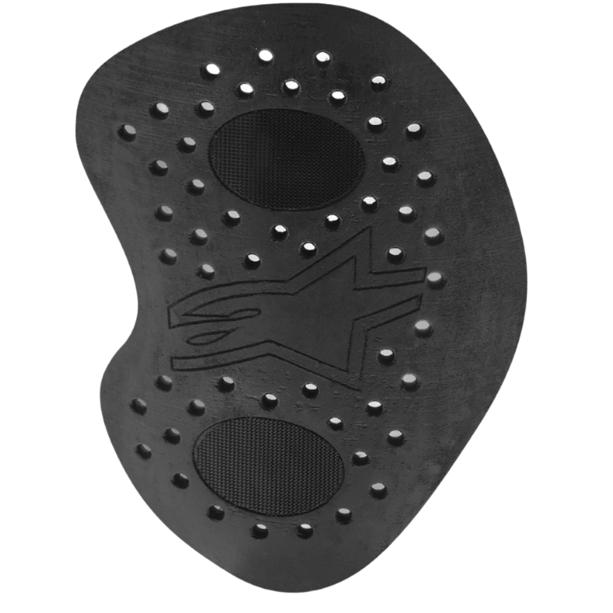 Alpinestars Nucleon KR-H heupbeschermer, zwarte motor protectie insert, geperforeerd schuimontwerp met sterlogo in reliëf, ergonomische vorm voor impactbescherming en ventilatie