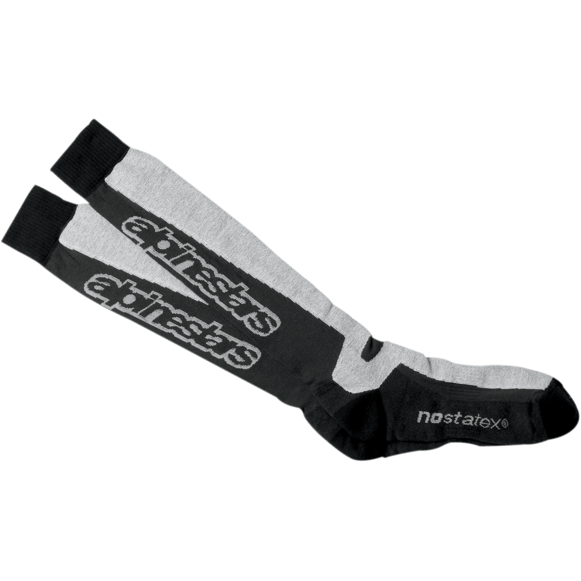 Alpinestars Thermal Tech Socken, kniehohe Motorrad-Performance-Socken, Schwarz und Grau, technisches feuchtigkeitsableitendes Strickgewebe mit Nostatex-Technologie und Alpinestars Logo-Branding