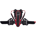 Alpinestars Nucleon KR-3 Back Protector, Motorcycle Back Protector, Smoke Black and Red, featuring an ergonomic lattice shell design with a white logo, adjustable shoulder straps, and a wide kidney belt with side rib protection, designed for impact absorption and breathability.