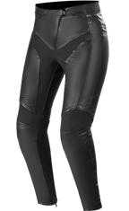 Alpinestars Stella Vika V2 leren motorbroek, dames motorbroek, zwart, hoogwaardige lederen constructie met aramide stretchpanelen, nauwsluitend ontwerp voor een flatteus silhouet, CE-gecertificeerde bescherming, stijlvolle urban rijuitrusting